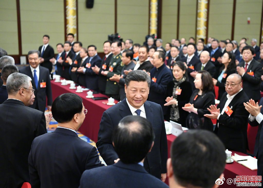 4日下午,中共中央总书记、国家主席、中央军委主席习近平看望了参加全国政协十三届二次会议的文化艺术界、社会科学界联组委员,并参加联组会,听取意见和建议。(图片来源:新华社)